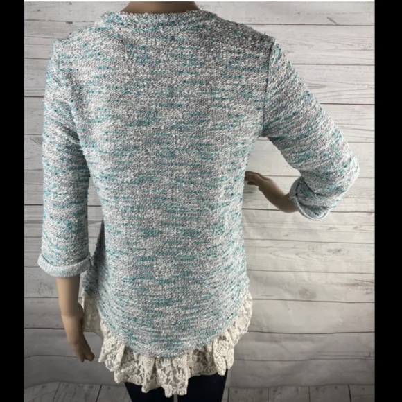 Westbound Petite Sweater Blue Marled Lace Ruffle - Picture 9 of 12